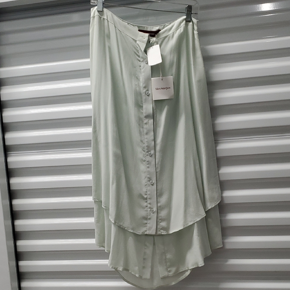 Sies Marjan Green High-Low Tiered Midi Skirt